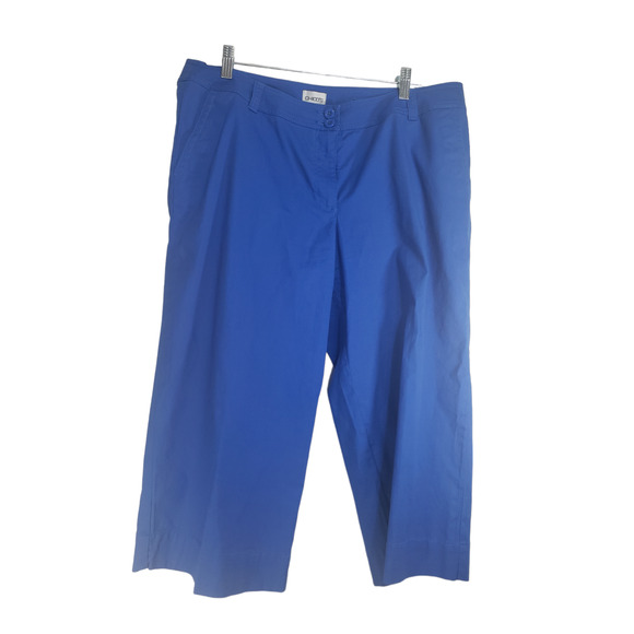 Chico's Adult Blue Crop Zip Pants Womens 3/16 Chino High Waist Straight Leg - Picture 1 of 7